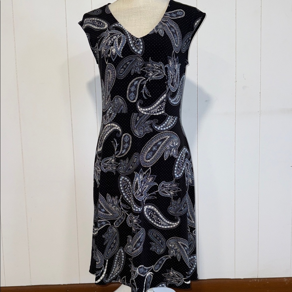 Ann Taylor Black and Gray Paisley Midi Dress